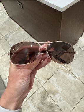 Women's Gold Frame Brown Lens Aviator Sunglasses